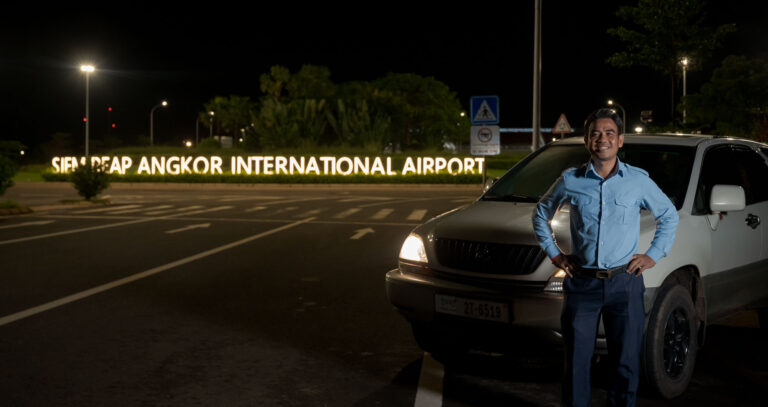 Siem Reap Airport Transfers driver at SAI airport providing professional and reliable private car service at Siem Reap International Airport