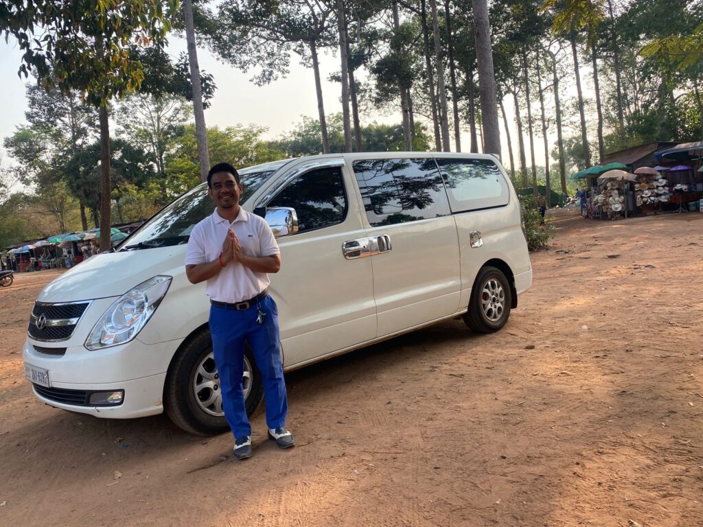 Siem Reap Airport Transfers driver and van at Angkor Wat